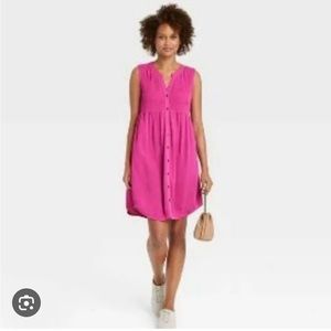 Knox Rose Smocked Button down Dress in Berry Punch XL